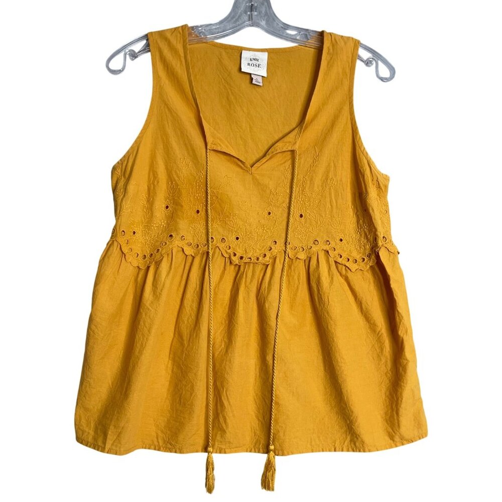 Knox Rose Eyelet Lace Top Womens S Mustard Yellow Gold Boho‎ Summer Cotton